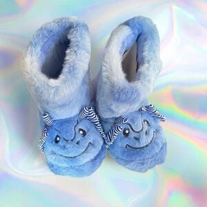 Blue Plush Smiley Face Slipper Boots